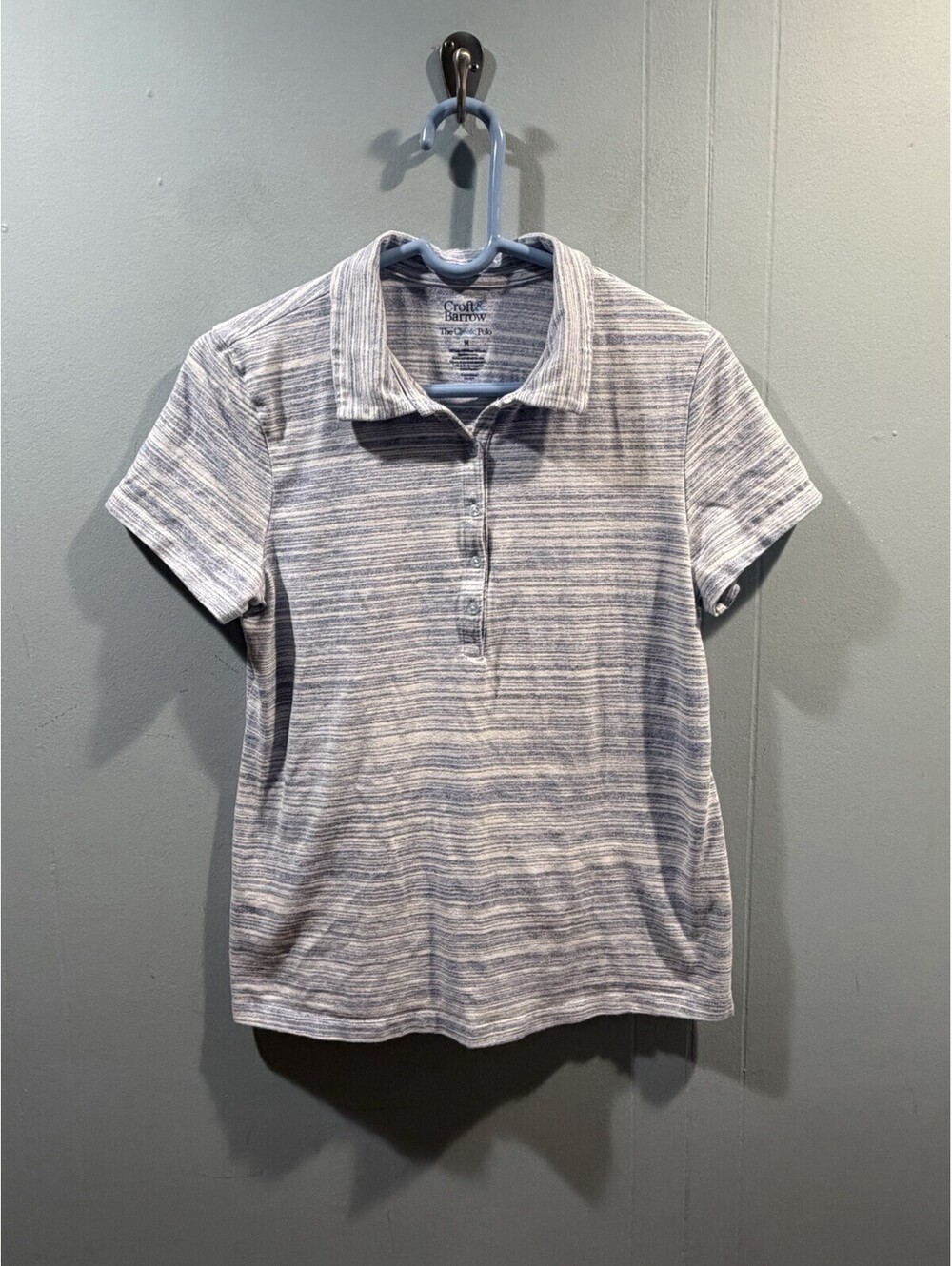 Womens Croft & Barrow The Classic Polo Shirt Size Medium Blue White